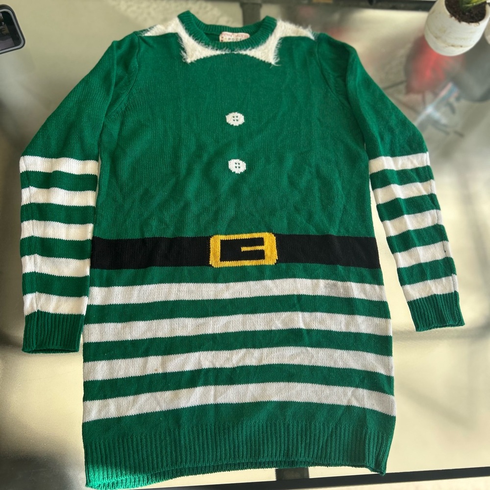 Elf Green ugly Christmas Sweater dress NEW Large adult